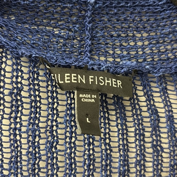 Eileen Fisher  Blue Open-Front Cardigan - large - open knit - cotton/linen - Picture 2 of 6